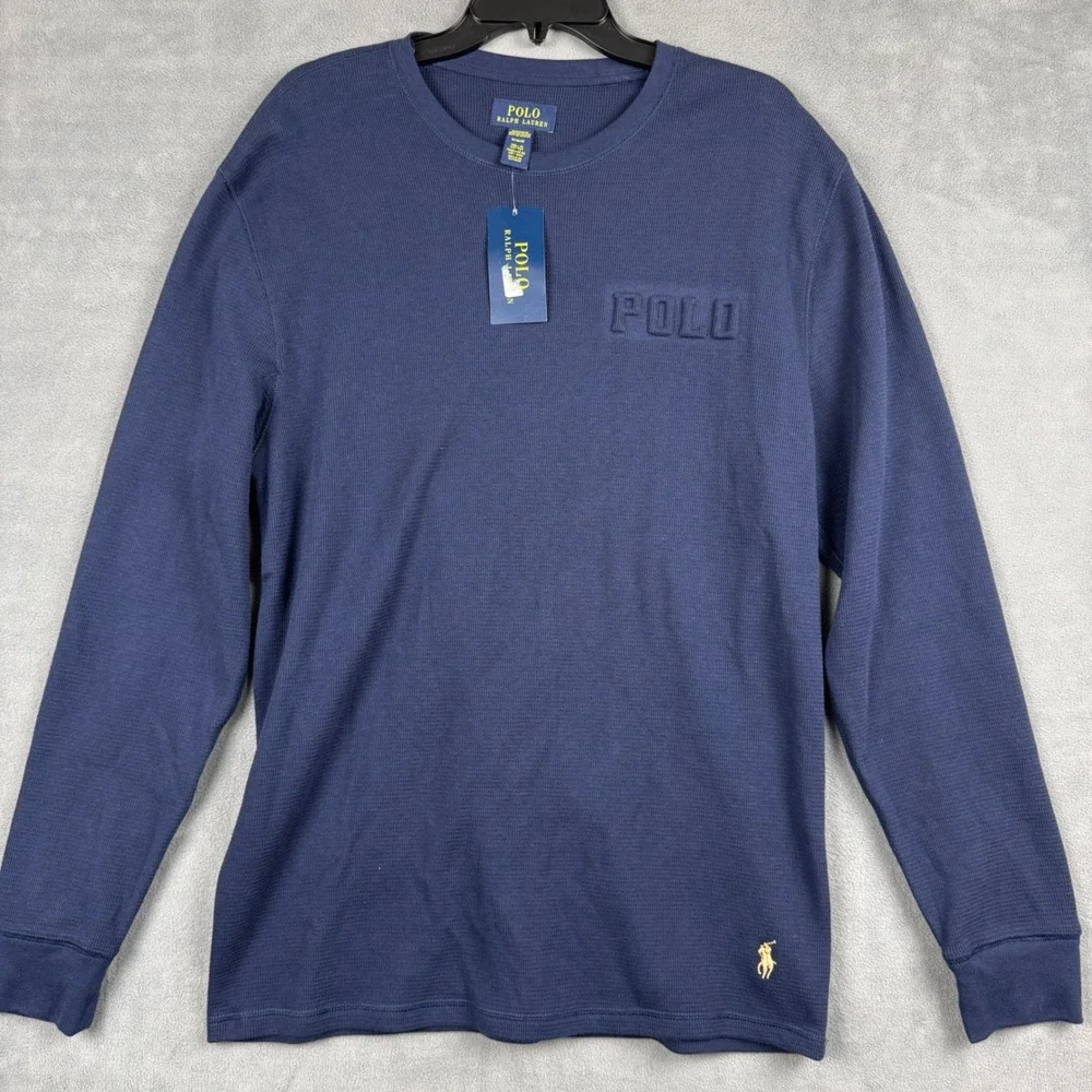 Polo Ralph Lauren Mens Navy Blue Waffle Knit Thermal Sleep Shirt PWLE2R NWT M